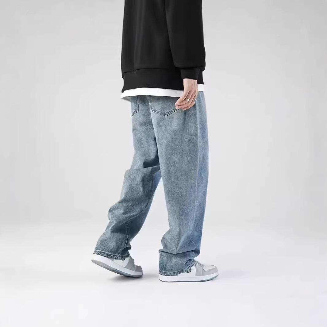 Men's Clothing Retro Style Jeans, High Street Wide Leg Loose Straight Leg With A Stylish Drape._mkmklike.com