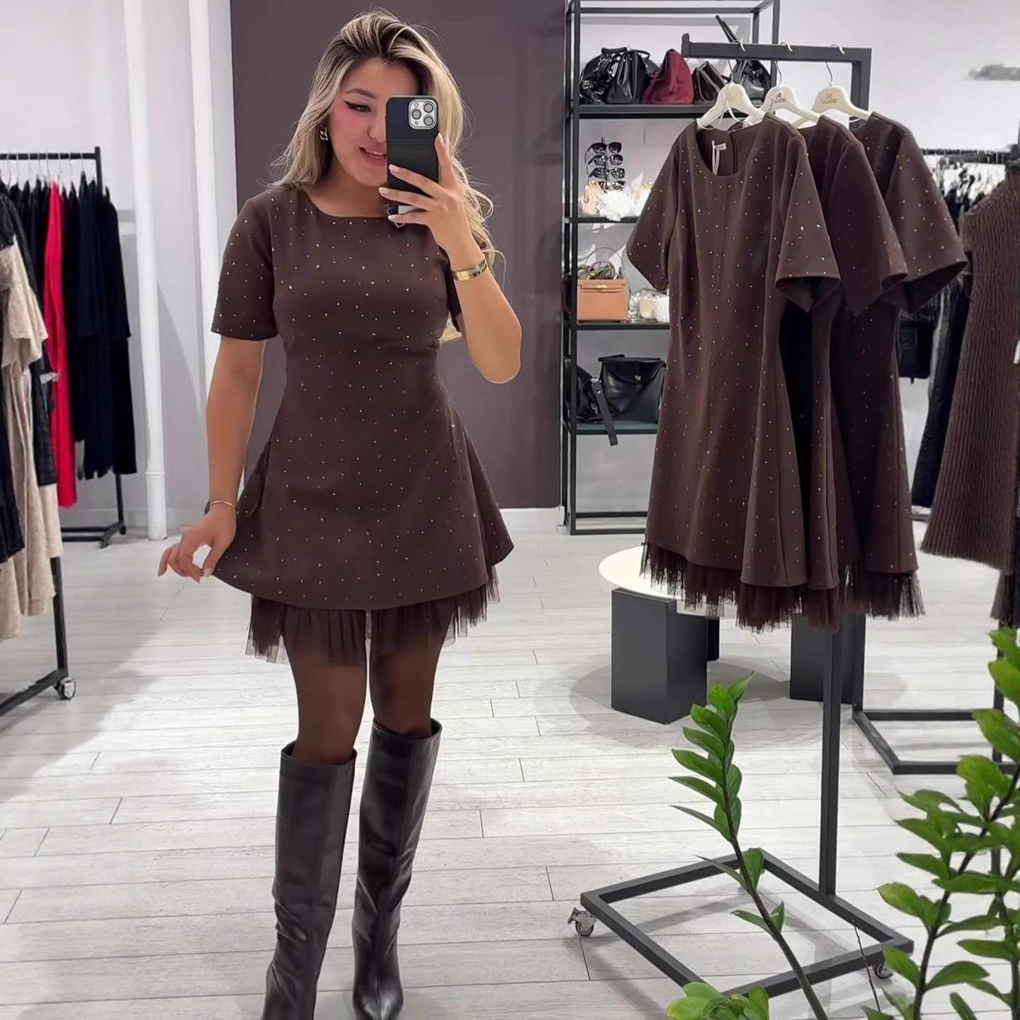 European and American Amazon Foreign Trade Women's Clothing 2026 New Style Round Neck Short-Sleeve Rhinestone Embellished Slim-Fit Lace-Trimmed Dress