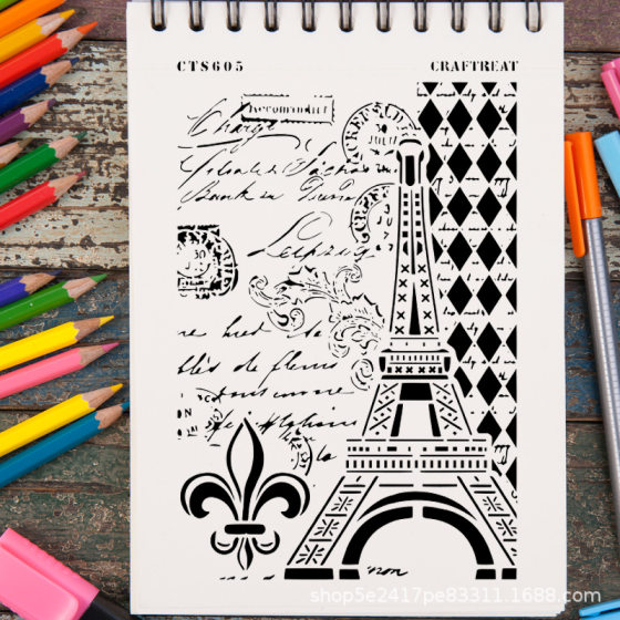 2 Pieces of Eiffel Tower Series Painting Templates Washable DIY Wall Painting Decoration Spray Cut Out Drawing Board