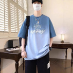 新款青少年宽松圆领渐变色印花潮牌上衣时尚运动休闲短袖2025夏季