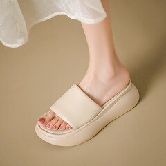 厚底一字沙灘涼拖鞋女外穿2024夏季新款簡約軟底潮搭踩屎感涼拖鞋