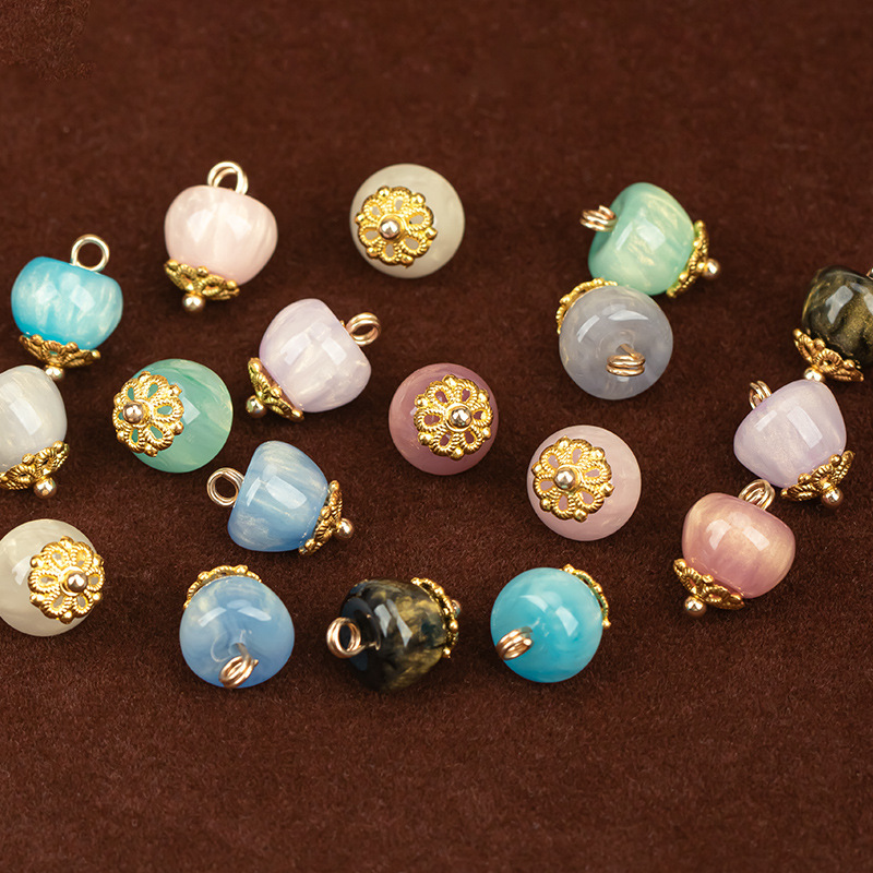 New Chinese Style Cheongsam Vest Buttons Hanfu Buttons Metal Flower Holder Apple-Shaped Resin Accessories Shirt Buttons