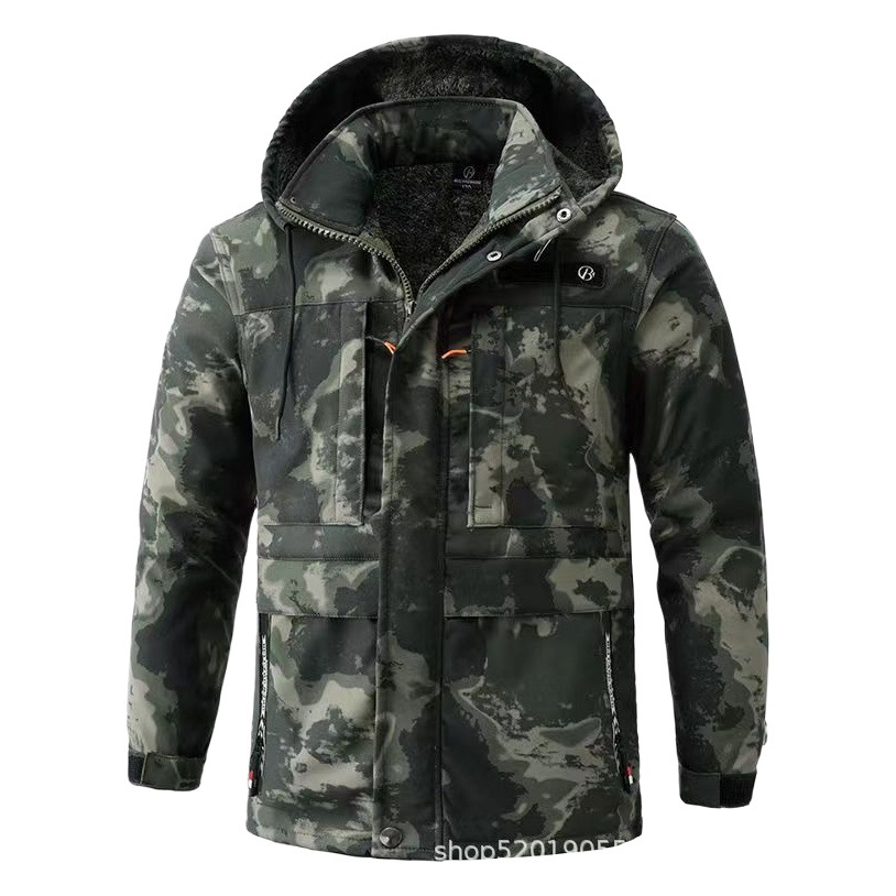 Otoño e invierno más chaqueta de algodón gruesa de terciopelo, chaqueta de algodón cálida y resistente al desgaste, traje de ropa de camuflaje a prueba de frío, soldador eléctrico, ropa de trabajo de seguro laboral