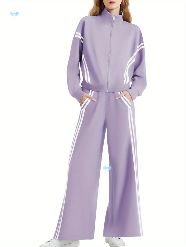 Women's 2 Piece Outfits Zip Up Sweatshirt Contrast Striped|undefined