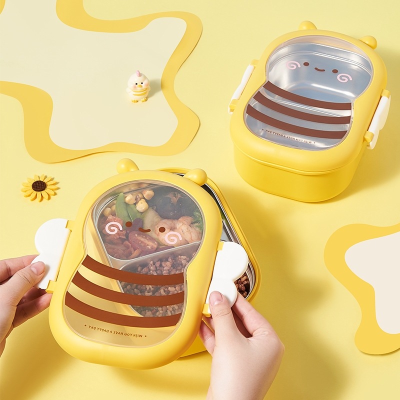Little bee office worker lunch box cartoon stainless steel lunch box Student cafeteria special school box insulation score