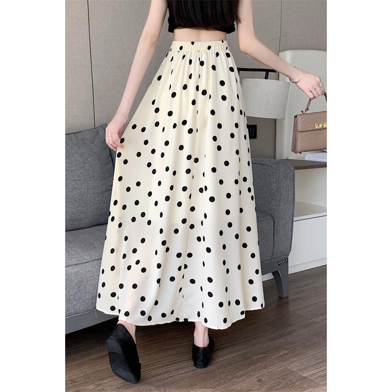 Real shot 2025 spring and summer new elastic waist large swing skirt classic all-match Korean printed long skirt skirt