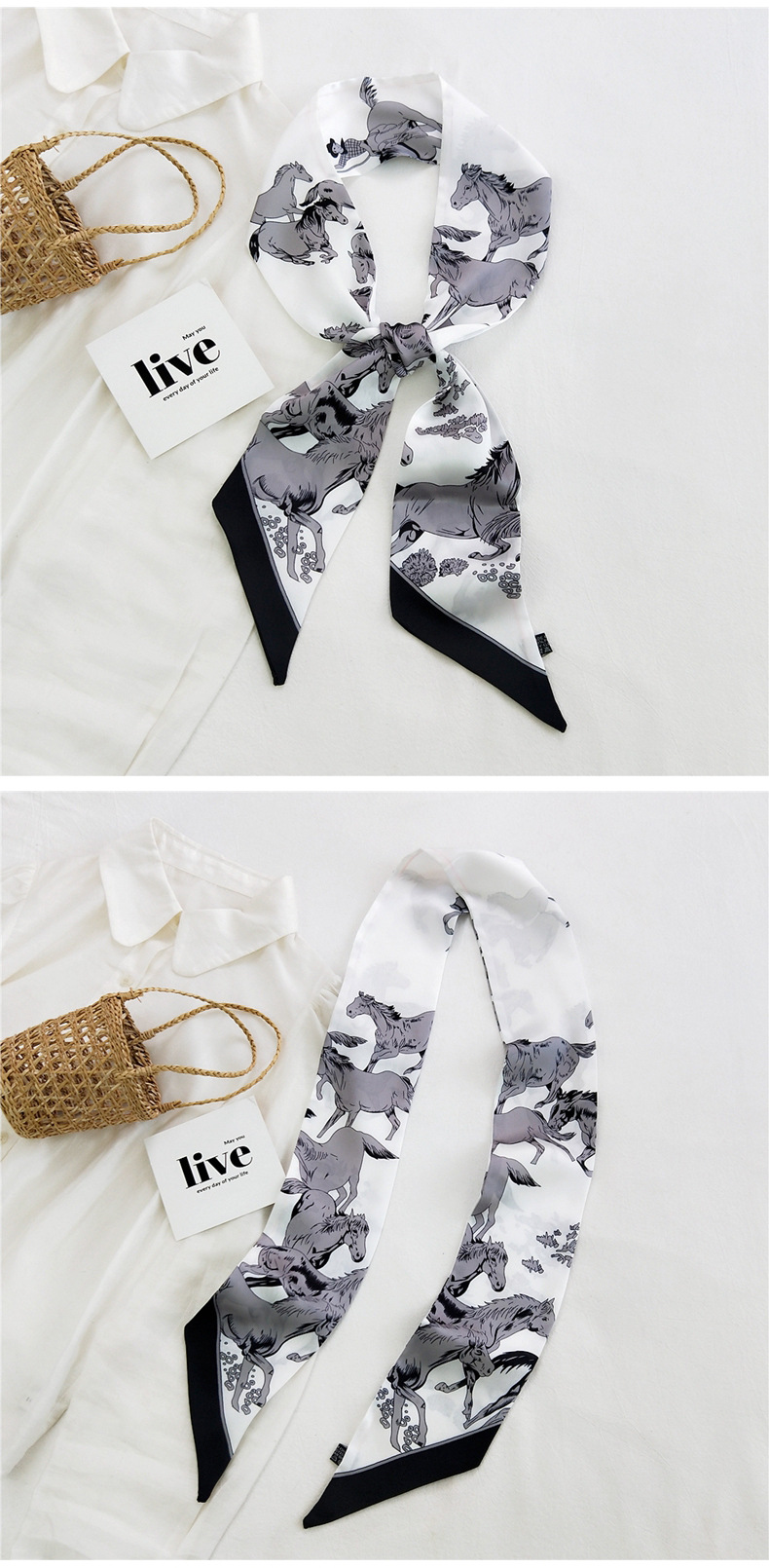 Fashion Printing Ribbon Silk Scarf Wholesale display picture 12