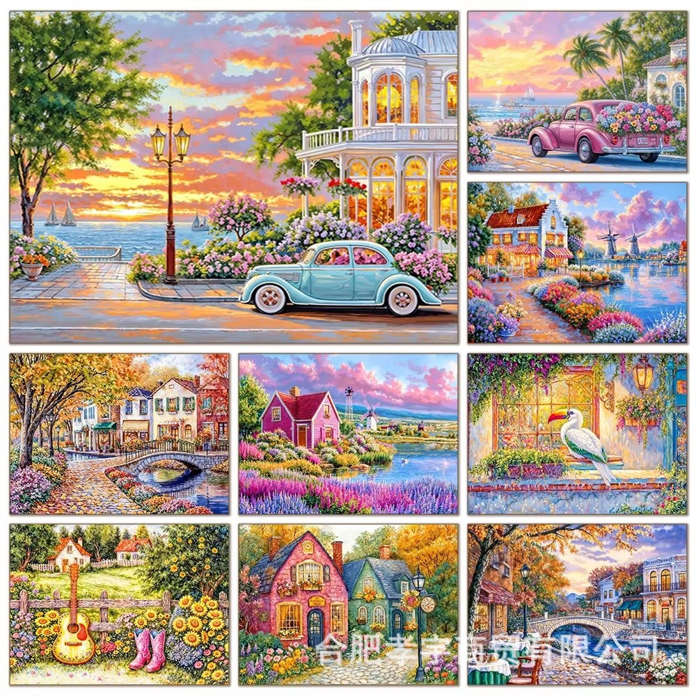 Diamante 5D dibujo de paisaje lleno de diamante cómic cabina bordado de diamantes diy redondo bordado de diamantes dibujo de diamantes a mano decoración para el hogar