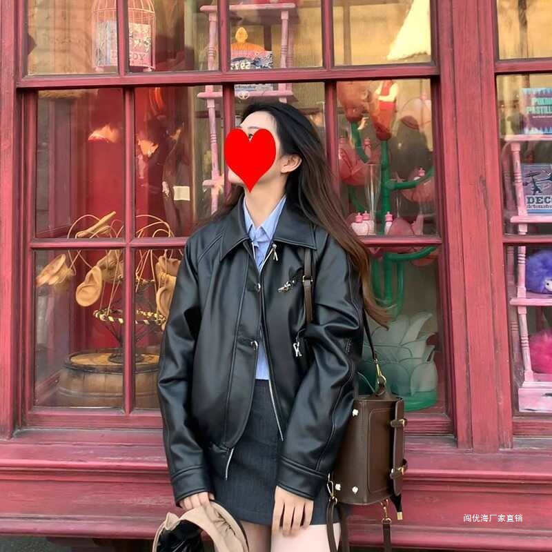 Black Leather Jacket for Women 2025 New Spring and Autum Trendy Retro Leather Jacket for Small People This Year