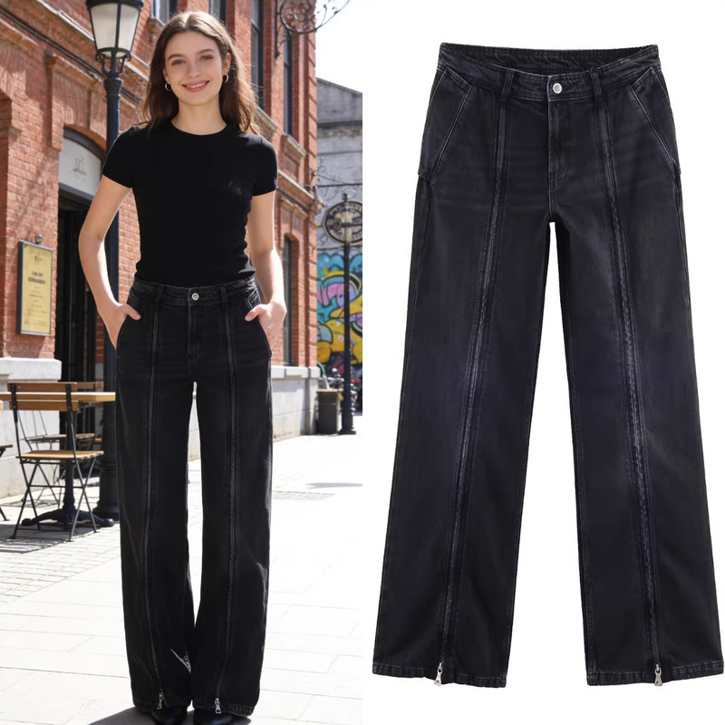 Z Brand Foreign Trade Cross-Border In-Stock European and American Style Women's Clothing 2026 Spring New Mid-Waist Wide-Leg Pants Zipper Jeans Z Brand Foreign Trade Cross-Border In-Stock European and American Style Women's Clothing 2026 Spring New Mid-Waist Wide-Leg Pants Zipper Jeans