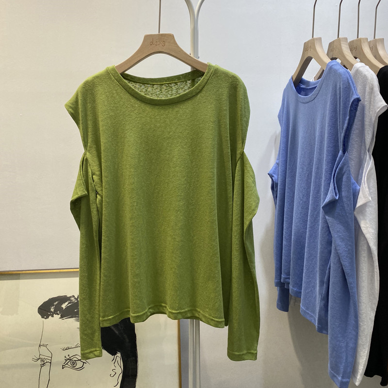 Camiseta de Moda para Mujer 2025, Estilo Influencer, Ajustada, con Hombros Descubiertos, Manga Larga, Estilo Chic