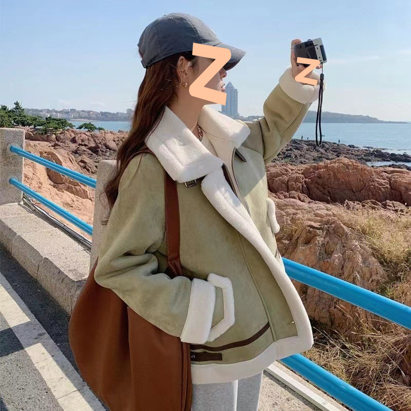 양고기 양모 코트 여자 2025 년 겨울 새 한국식 루즈 모피 원피스 스웨이드 루즈 코트