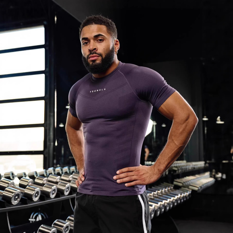Youngla Men's T-Shirt Sports Fitness Quick-Drying Breathable Elastic Fitness Clothing Jogger Outdoor Running Basketball Wear