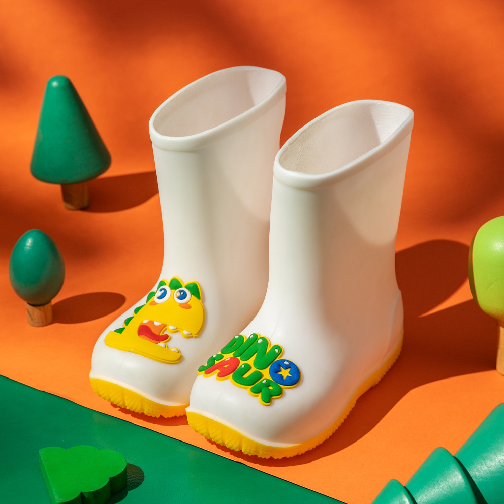 Children's Rain Boots Boys' Cartoon Rain Boots Middle-barred Girls Elementary School Students Dinosaur Water Shoes Baby Internet-famous Non-slip Children