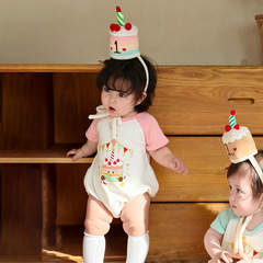 夏の女の子のベビー服、半袖ドレス、薄い綿の誕生日ジャンプスーツ、男の子の1歳の服