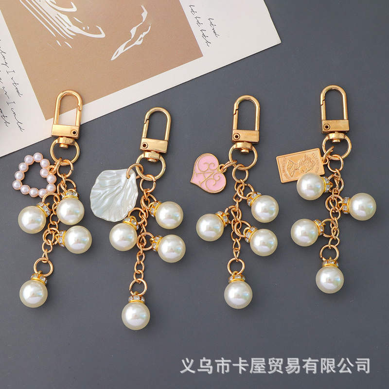 Ins Crystal Pearl Keychain Wholesale Peach Heart Mobile Phone Chain Love Bag Hanging Decoration Creative Car Pendant Gift