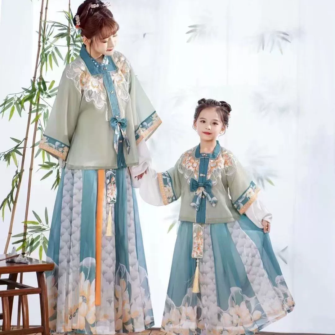 Подлинный оригинальный костюм [родитель-ребенок Hanfu] Весенний новый подлинный улучшенный древний стиль родитель-ребенок