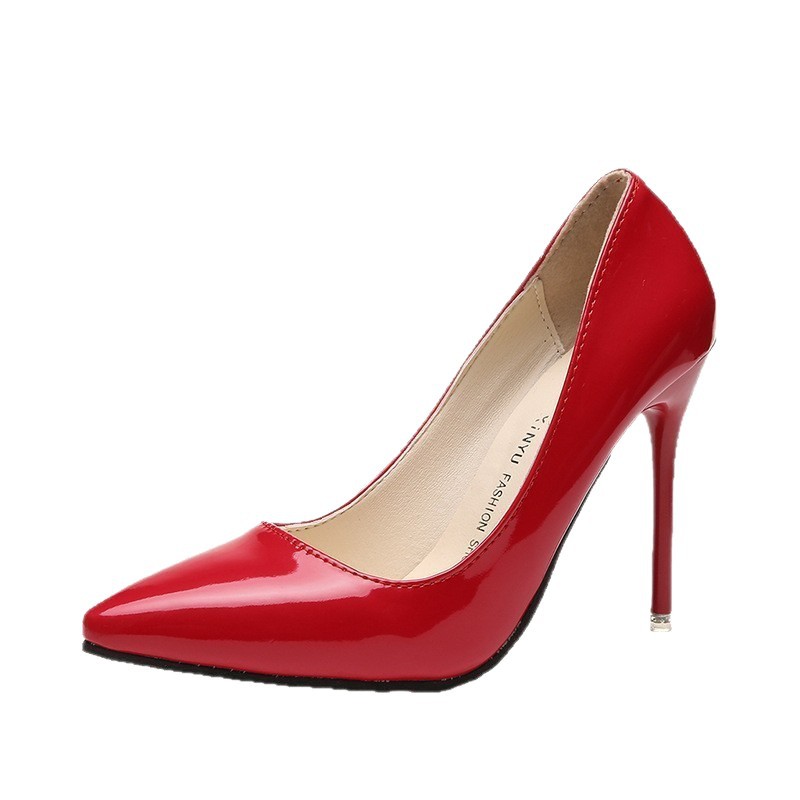 Damen-Stiletto-Pumps aus Lackleder im europäischen und amerikanischen Stil, modische, niedrig geschnittene, spitze Arbeitsschuhe_voghion.com