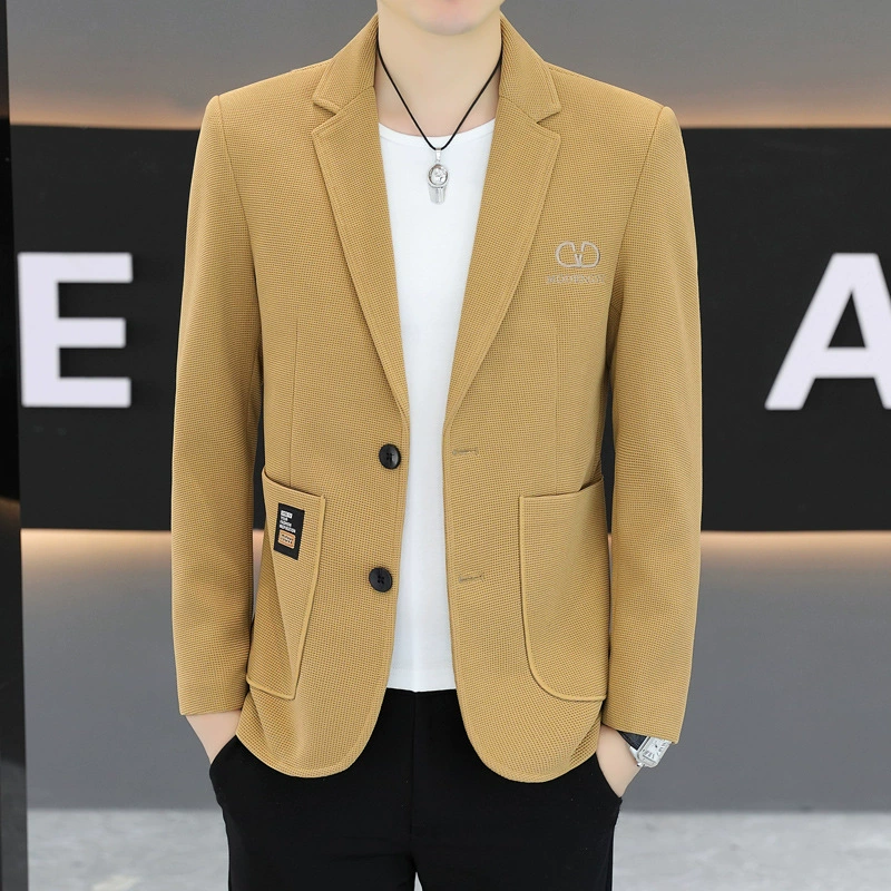 Мужской повседневный карман клетчатый пиджак 2024 осень новая корейская версия с двумя пряжками, стройный красивый костюм