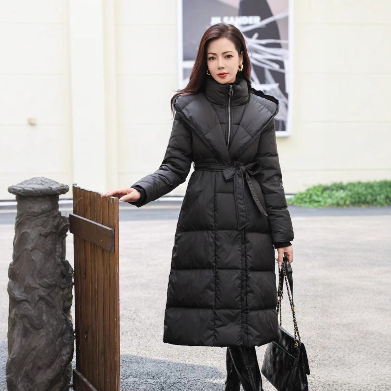 25秋冬加厚新款过膝收腰系带长款时尚修身外套显瘦女羽绒服|undefined