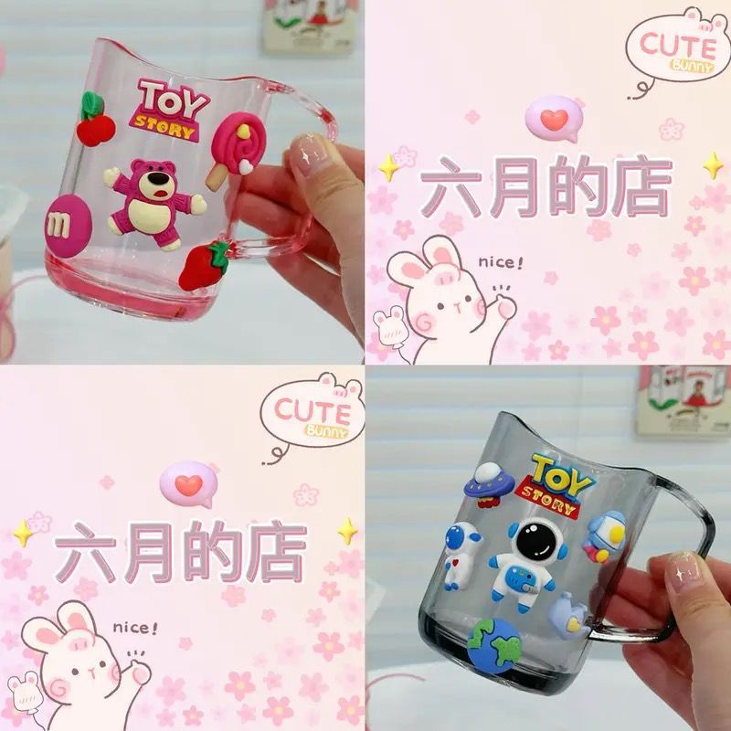 Semi-transparent curved cup-[Hot] Double Translucent Pink-Strawberry Bear+Transp…
