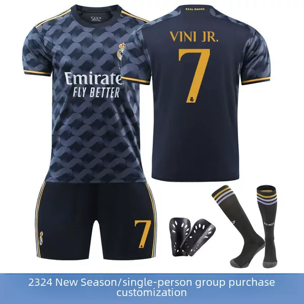 24 new Real Madrid away black No. 7 No. 5 Jersey children adult group purchase printed sportswear men's and women's football uniform