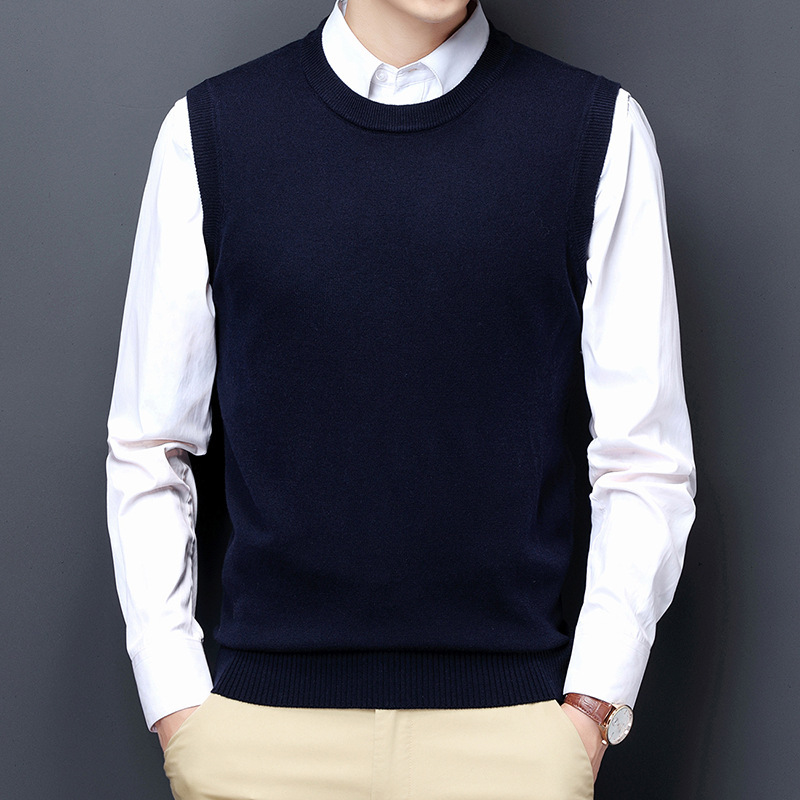 Cross-border autumn and winter wool vest, round-neck men's knitted sweater, sleeveless solid color casual base shirt