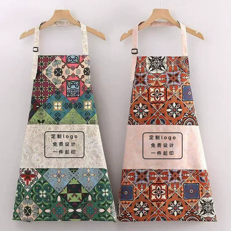 Фартук на бретельках в этническом стиле, регулируемый фартук с воротником-стойкой, парусиновый дышащий летний универсальный фартук с защитой от масла, оптовая продажа, заводские товары
