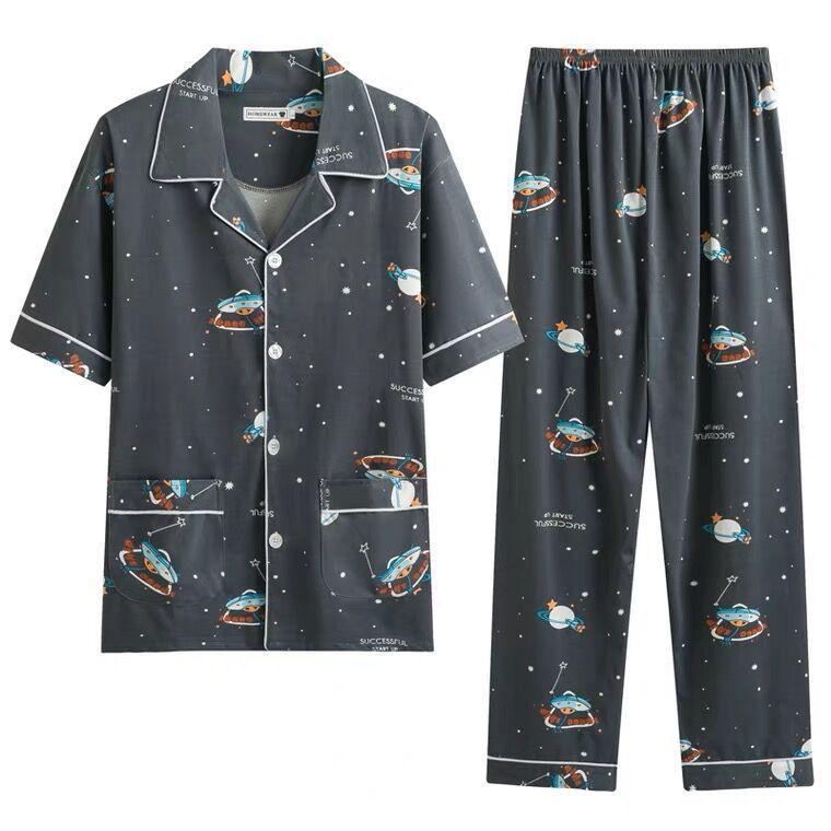 Pijamas de verano delgados de algodón pantalones de manga corta de hombre delgados de verano grande conjunto de ropa de casa