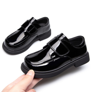 Fat Boy's Black Leather Shoes, Boy's Small Leather Shoes, Medium and Large Children's Square Toe Wide Fat Feet Soft Sole Children's Performance Shoes Dropshipping
