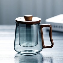 日式茶水分离杯耐热玻璃泡茶杯子男士带盖花茶杯水杯过滤茶道杯