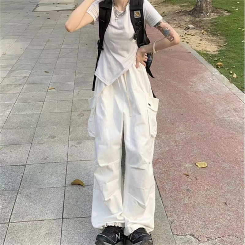 韩版ins学生百搭宽松显瘦帅气黑色工装裤女bf风阔腿束脚休闲裤潮|undefined