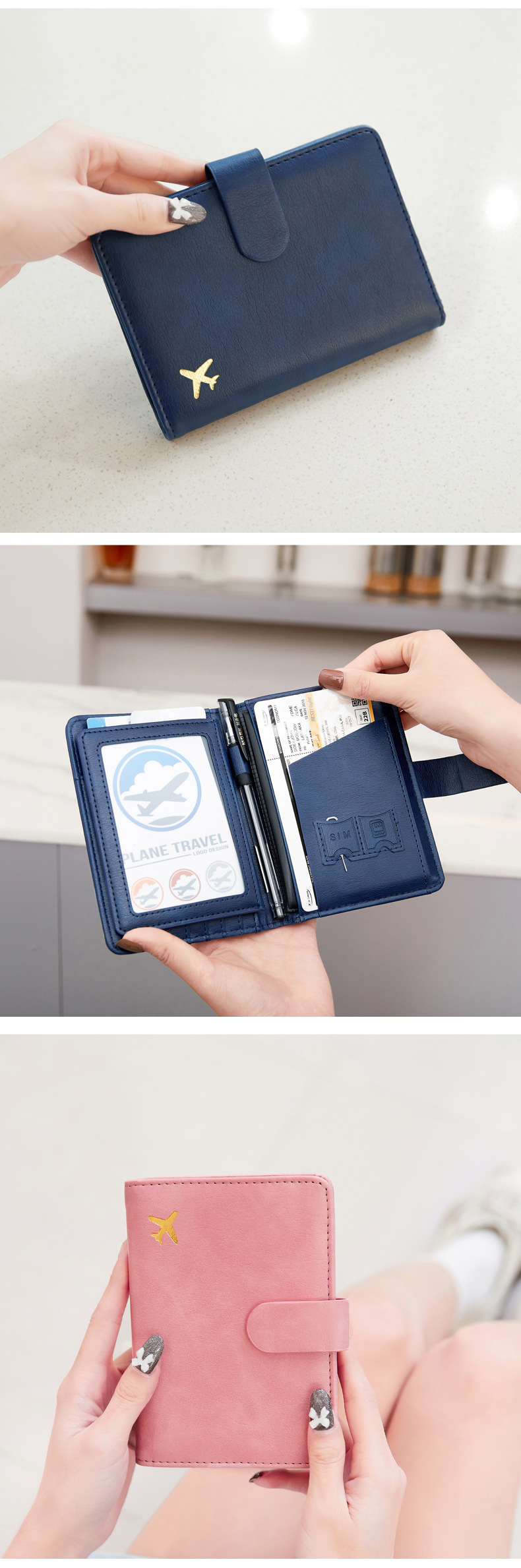 All Seasons Season Unisex Gender Basic Style Square Shape Unisex Basic Solid Color Airplane Pu Leather Rfid Passport Holders