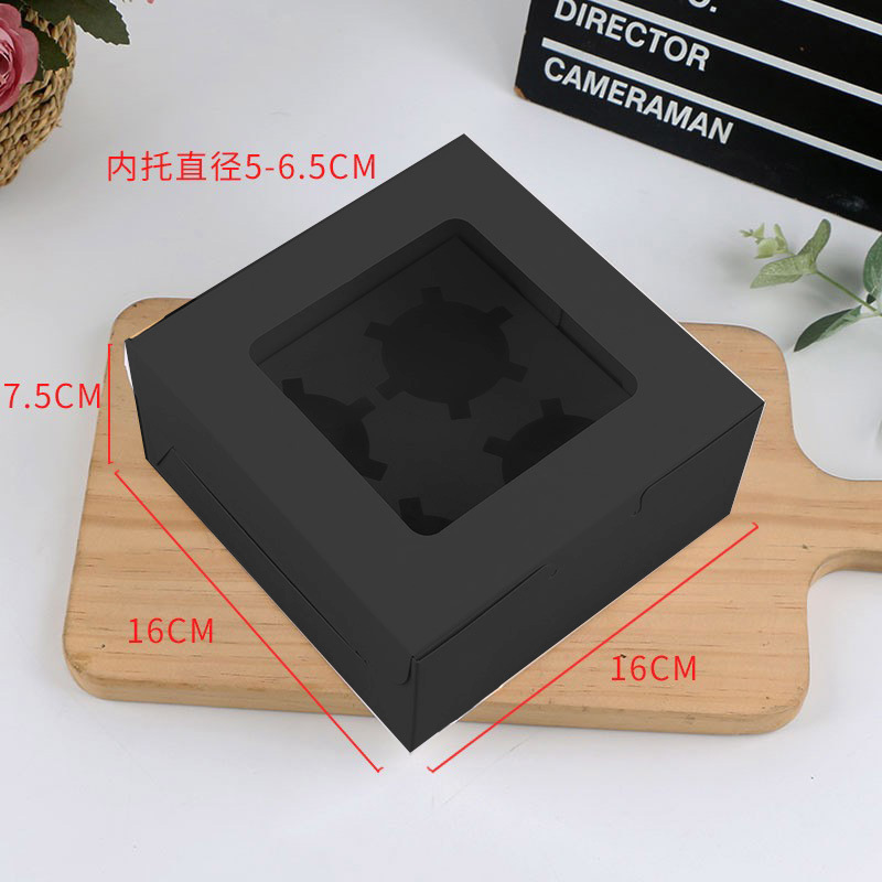 4/6 PCs taza de papel caja de embalaje caja de cartón negro muffin taza de pastel caja de tarta de huevo al por mayor