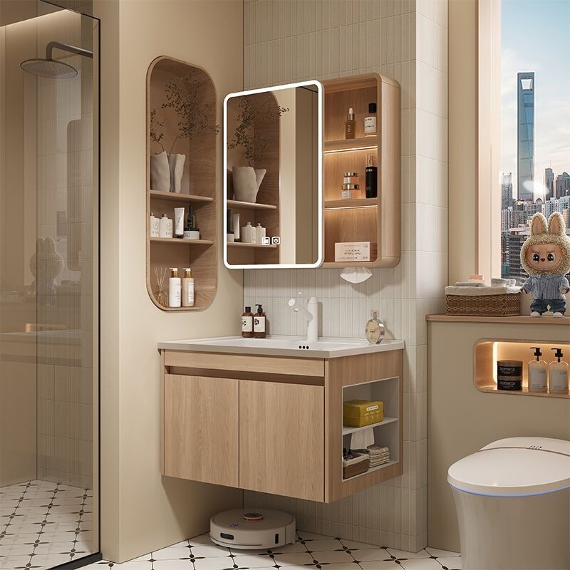 New Chinese-Style Bathroom Cabinet with Integrated Honeycomb Aluminum Washbasin and Ceramic Integrated Basin
