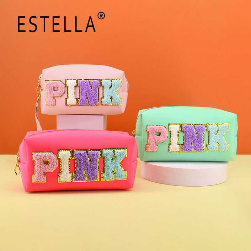 Bolsa de cosméticos octogonal bordada con letras, estilo ins Morandi, gran capacidad