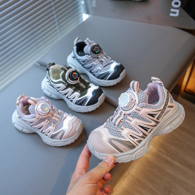 Children's Sports Shoes, Girls' Lightweight Non-Slip Dad Shoes, 2025 Spring & Fall New Style Little Girls' Fashionable Swivel Buckle Running Shoes