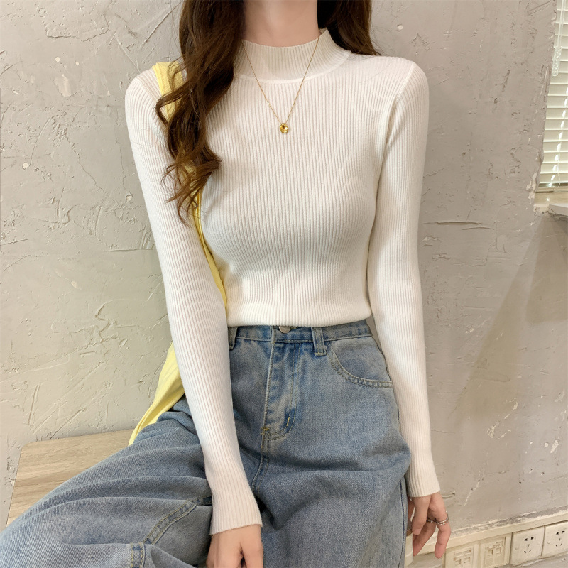 实拍实价 秋冬韩版修身半高领纯色基础软糯内搭针织衫打底女毛衣