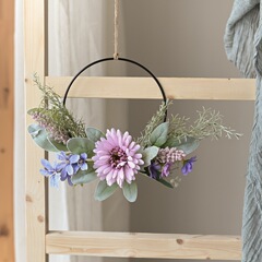 Ruyuan Single Ring Wall Hanging Home Decor Design Artificial Flower Wedding Bouquet Wall Decor Wall Hanging CF01096