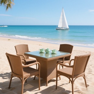 Outdoor Table and Chairs, Courtyard Balcony Rattan Chair Three-Piece Set, Outdoor Rattan Chair, Small Coffee Table, Rattan Chair with Backrest, Rattan Art