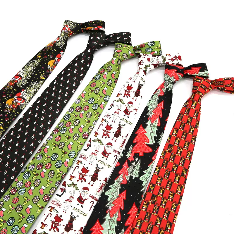 圣诞领带男圣诞老人红色系印花英伦复古潮正装衬衫手打领带8cm