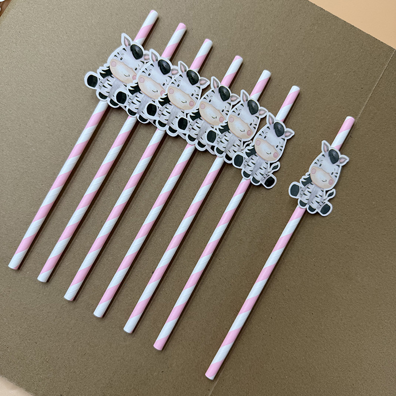 Spot transfronterizo tarjeta de papel cebra paja desechable degradable fiesta paja decoración cóctel paja bebida