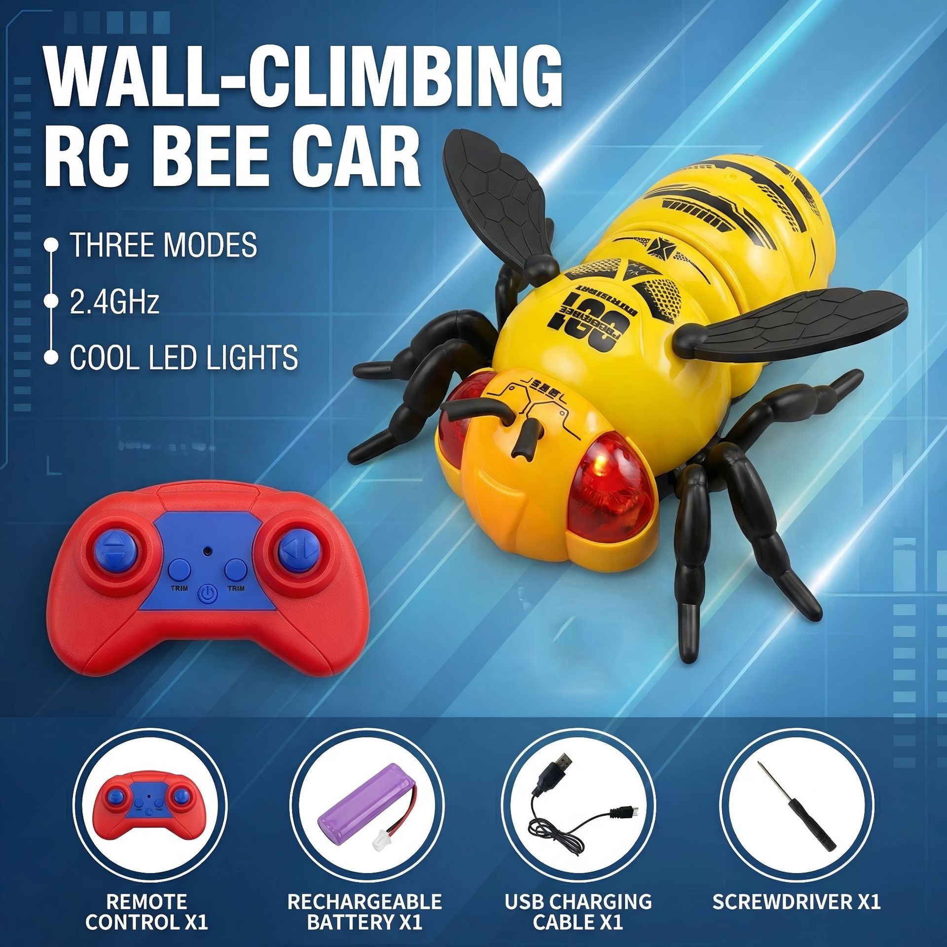 Transfronterizos de escalada de pared gigante araña abeja control remoto camión acrobacias de succión de pared rastreo coche de control remoto para niños