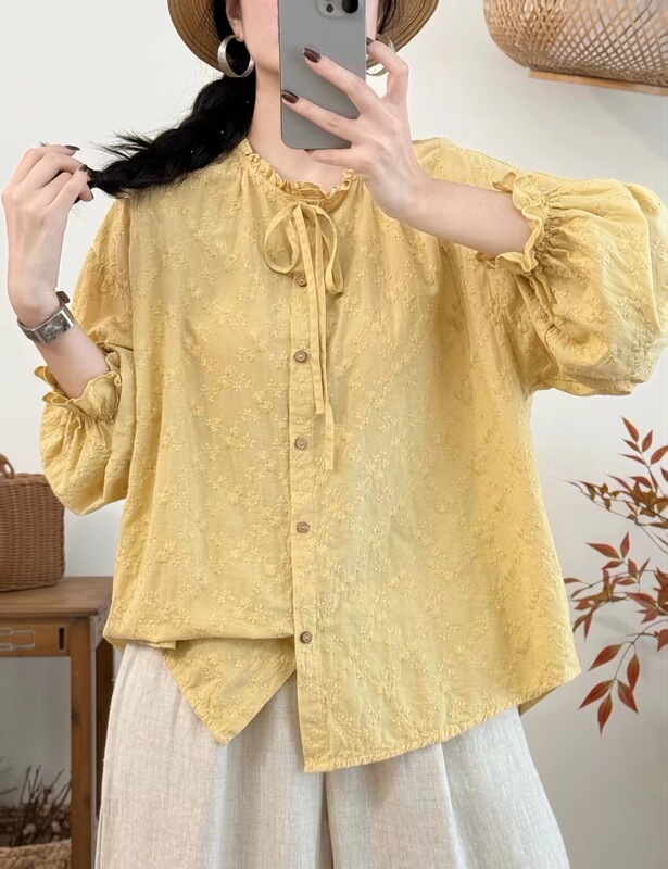 新品甜美花边系带衬衣女气质百搭叠穿长袖衬衫|undefined
