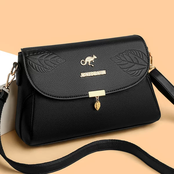 New Foreign Trade 2026 Soft Leather Texture Large Capacity Single Shoulder Crossbody Women's Bag Versatile Fashion Embossed Leaf Small Square Bag