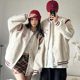 2025秋冬情侣装彩棉 加厚 毛呢  刺绣 高级感 情侣秋冬宽松 潮牌