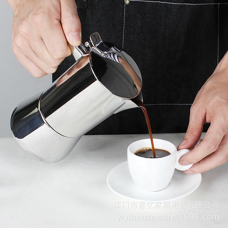Factory wholesale of stainless steel moka pots, suitable for induction cookers, portable espresso makers for home use