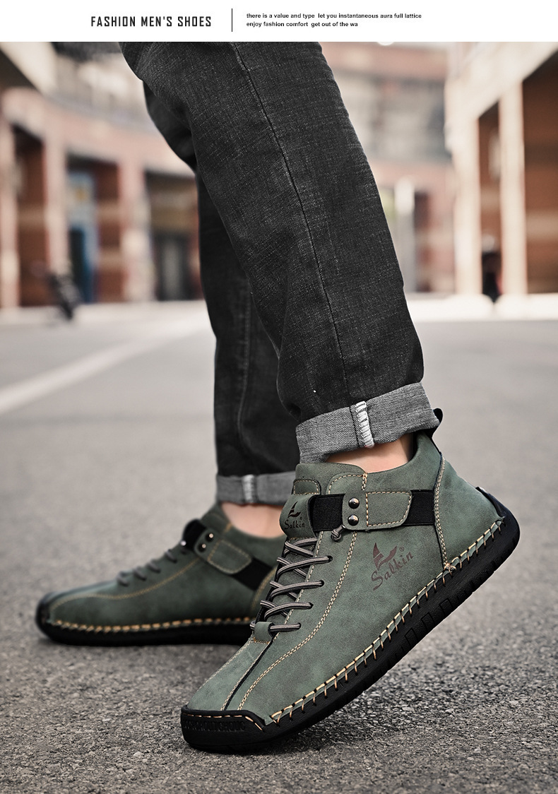 Casual Loafers For Men Handmade Leather Flat Slip-on Driving Shoes_voghion.com