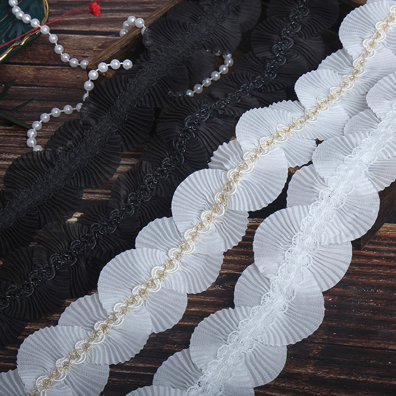 现货5cm压褶雪纺扇形花瓣蕾丝服装玩具工艺鞋帽配件打折花边