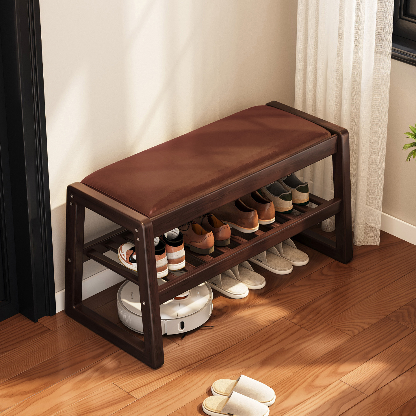 Taburete de cambio de zapatos integrado porta de entrada del hogar armario de puerta de entrada pequeño balcón de tipo de casa fácil de almacenar taburete de asiento de paquete suave